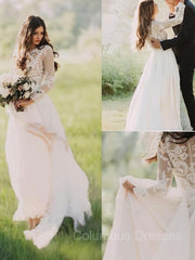 Wedding Dresses Colored, A-Line/Princess V-neck Sweep Train Chiffon Wedding Dresses