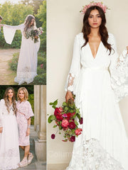 Wedding Dress Petite, A-Line/Princess V-neck Sweep Train Chiffon Wedding Dresses With Belt/Sash