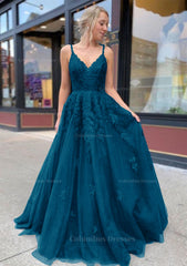 Bridesmaids Dresses Fall Colors, A-line/Princess V Neck Sweep Train Lace Prom Dresses