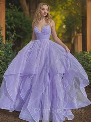 Sun Dress, A-Line/Princess V-neck Sweep Train Prom Dresses
