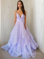 Party Dress Clubwear, A-Line/Princess V-neck Sweep Train Prom Dresses