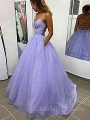 Bridesmaid Dress For Beach Wedding, A-Line/Princess V-neck Sweep Train Prom Dresses With Pockets