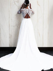 Wedding Dress Bride, A-Line/Princess V-neck Sweep Train Stretch Crepe Wedding Dresses