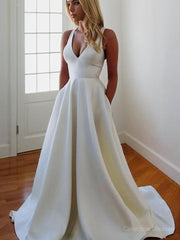 Wedding Dresses Accessories, A-Line/Princess V-neck Sweep Train Stretch Crepe Wedding Dresses