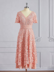 Bridesmaid Dress Inspo, A-Line/Princess V-neck Tea-Length Chiffon Mother of the Bride Dresses With Appliques Lace