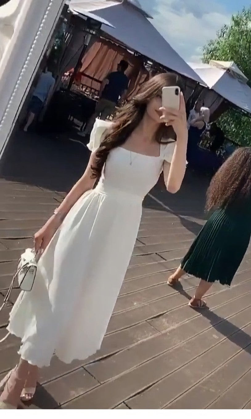 Dress Aesthetic, A Line Prom Dress, White Evening Dress