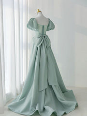 Formal Dresses Elegant Classy, A-Line Puff Sleeves Green Long Prom Dress, Green Formal Dress