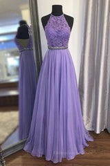 Bridesmaid Dress Wedding, A Line Purple Lace Long Prom Dress with Belt, Purple Lace Formal Dress, Purple Evening Dress, Bridesmaid Dress