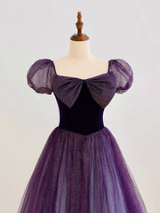 Prom Dresses Lace, A-Line Purple Long Prom Dress, Purple Tulle Evening Dress