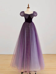 Prom Dress Ball Gown, A-Line Purple Long Prom Dress, Purple Tulle Evening Dress