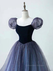 Homecoming Dresses With Sleeves, A-Line Purple Tulle Long Prom Dress, Purple Sweet 16 Dress
