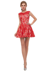 Formal Dresses Australia, A-Line Red Lace Sleeveless Mini Homecoming Dresses