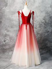 Dress To Impression, A-Line Red Velvet Tulle Long Prom Dress, Red Formal Dress