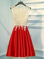 Party Dress Teens, A Line Round Neck Red Short Lace Prom Dresses, Short Red Lace Formal Homecoming Dresses
