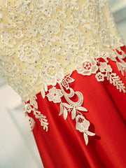 Party Dress Maxi, A Line Round Neck Red Short Lace Prom Dresses, Short Red Lace Formal Homecoming Dresses