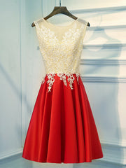 Party Dress Designs, A Line Round Neck Red Short Lace Prom Dresses, Short Red Lace Formal Homecoming Dresses