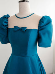 Prom Dress Cute, A-Line Satin Blue Long Prom Dress, Blue Long Formal Evening Dresses