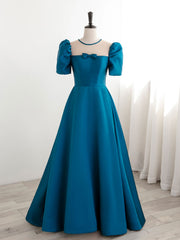 Prom Dresses 2027 Fashion Outfit, A-Line Satin Blue Long Prom Dress, Blue Long Formal Evening Dresses