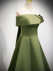 Evenning Dress For Wedding Guest, A-Line Satin Green Long Prom Dress, Green Formal Dress