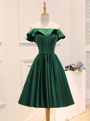 Formal Dresses Royal Blue, A-Line Satin Green Short Prom Dress, Green Homecoming Dress