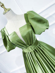 Bridesmaid Dresses 2028, A line Satin Long Green Prom Dresses, Green Formal Evening Graduation Dresses