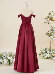 Party Dresses Night, A-line Satin Off-the-Shoulder Floor-Length Bridesmaid Dress