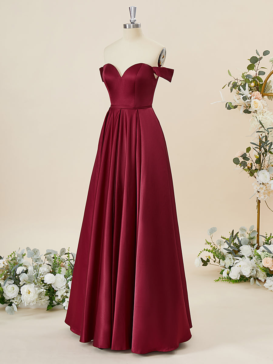 Party Dress For Night, A-line Satin Off-the-Shoulder Floor-Length Bridesmaid Dress