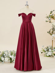 Party Dress Classy Elegant, A-line Satin Off-the-Shoulder Floor-Length Bridesmaid Dress