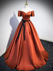 Formal Dresses Over 85, A-Line Satin Orange Long Prom Dresses, Orange Formal Evening Dresses