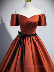 Formal Dresses For Large Ladies, A-Line Satin Orange Long Prom Dresses, Orange Formal Evening Dresses