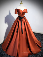 Formal Dresses Royal Blue, A-Line Satin Orange Long Prom Dresses, Orange Formal Evening Dresses
