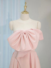 Formal Dresses Shop, A-Line Satin Pink Long Prom Dress, Pink Long Formal Dress