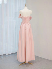 Formal Dress Shopping, A-Line Satin Pink Long Prom Dress, Pink Long Formal Dress