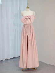 Formal Dress Shops, A-Line Satin Pink Long Prom Dress, Pink Long Formal Dress