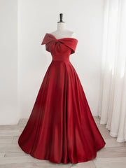 Prom Dress 2028, A-Line Satin Red Long Prom Dresses, Red Long Formal Dresses