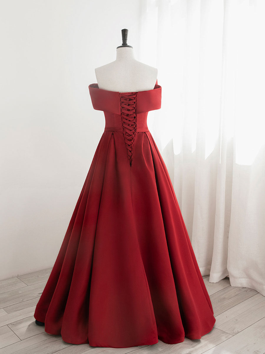 Prom Dresse 2021, A-Line Satin Red Long Prom Dresses, Red Long Formal Dresses