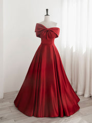 Prom Dress Different, A-Line Satin Red Long Prom Dresses, Red Long Formal Dresses