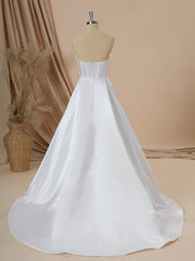 Wedding Dress Fashion, A-line Satin Straight Pleated Sweep Train Corset Wedding Dress