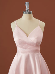 Formal Dresses Gown, A-line Satin V-neck Pleated Short/Mini Bridesmaid Dress