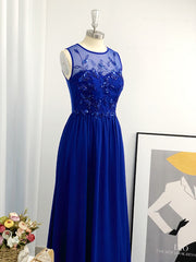 Red Dress, A-line Scoop Appliques Lace Floor-Length Chiffon Dress
