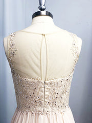 Prom Dress Two Piece, A-line Scoop Appliques Lace Floor-Length Chiffon Dress