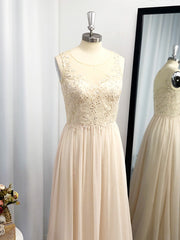 Prom Dresses Two Pieces, A-line Scoop Appliques Lace Floor-Length Chiffon Dress