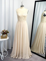 Prom Dress Ideas Black Girl, A-line Scoop Appliques Lace Floor-Length Chiffon Dress