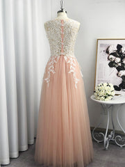 Formal Dress, A-line Scoop Appliques Lace Floor-Length Tulle Dress