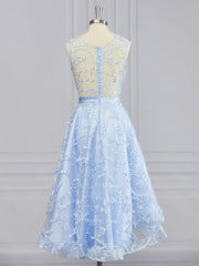 Homecoming Dresses Simple, A-line Scoop Ruffles Asymmetrical Lace Dress