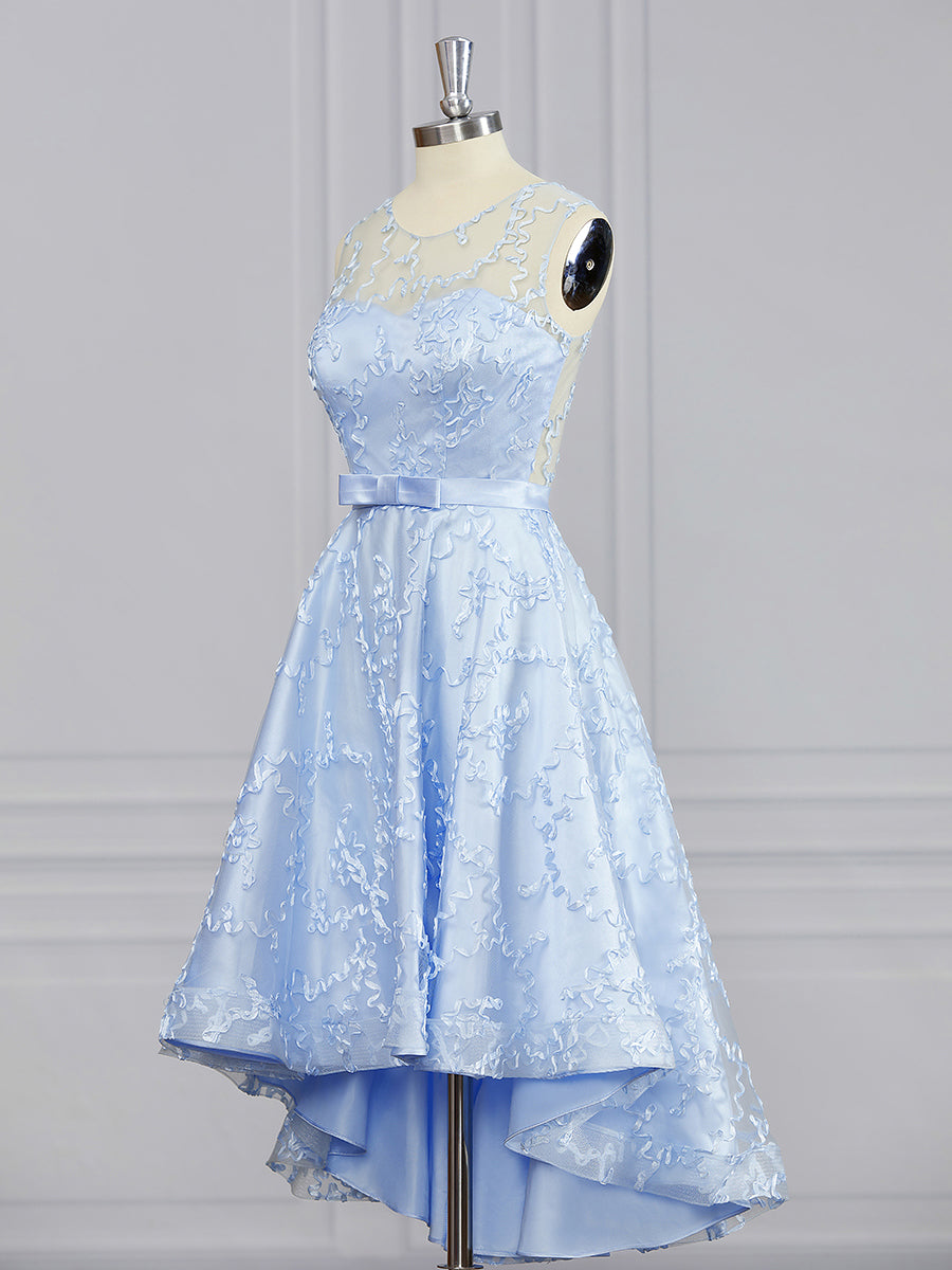 Homecoming Dresses Simpl, A-line Scoop Ruffles Asymmetrical Lace Dress
