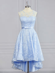 Homecoming Dress Simple, A-line Scoop Ruffles Asymmetrical Lace Dress
