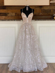 Party Dress Cocktail, A line sequin long prom dress, Champagne sequin evening dress