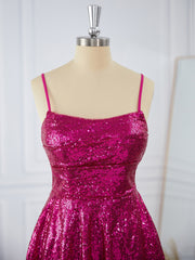 Prom Dress Design, A-line Sequins Spaghetti Straps Pleated Short/Mini Dress