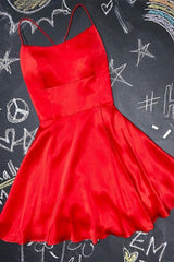 Prom Dress Website, A-Line Short red Homecoming Dress Satin Party Dress